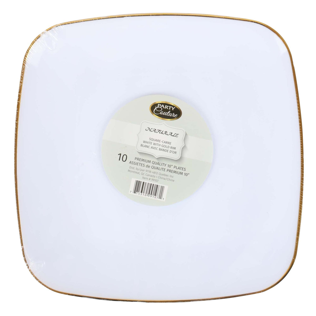 MADISON IMPORTS Disposable-Plasticware White Premium Quality Square Plates with Gold Rim, 10 Inches, 10 Count 775310991071