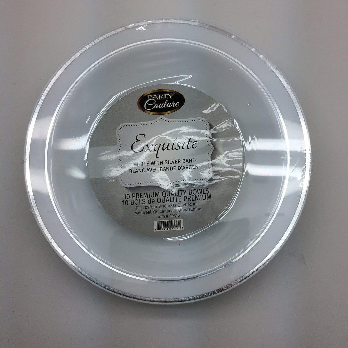Buy Plasticware Plastic Bowls - White W/silver Trim 10/pk sold at Party Expert