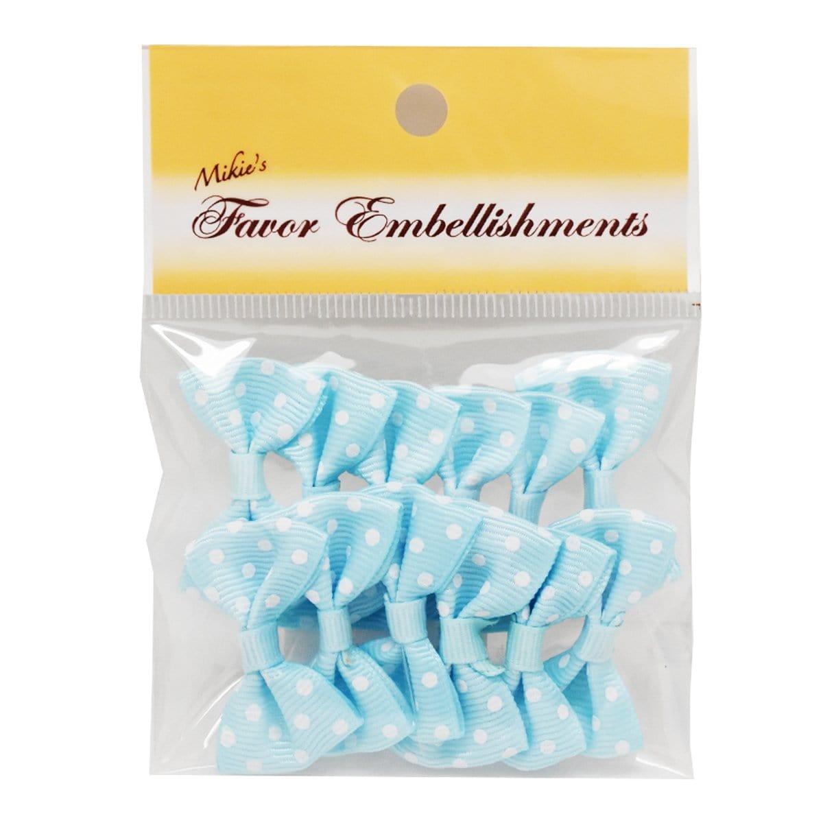 Buy Baby Shower Blue mini polka dots bow embellishments, 12 per package sold at Party Expert