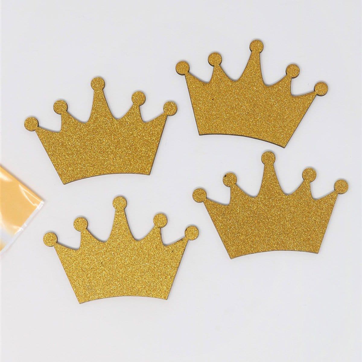 Buy Baby Shower Gold glitter crown embellishment, 4 per package sold at Party Expert