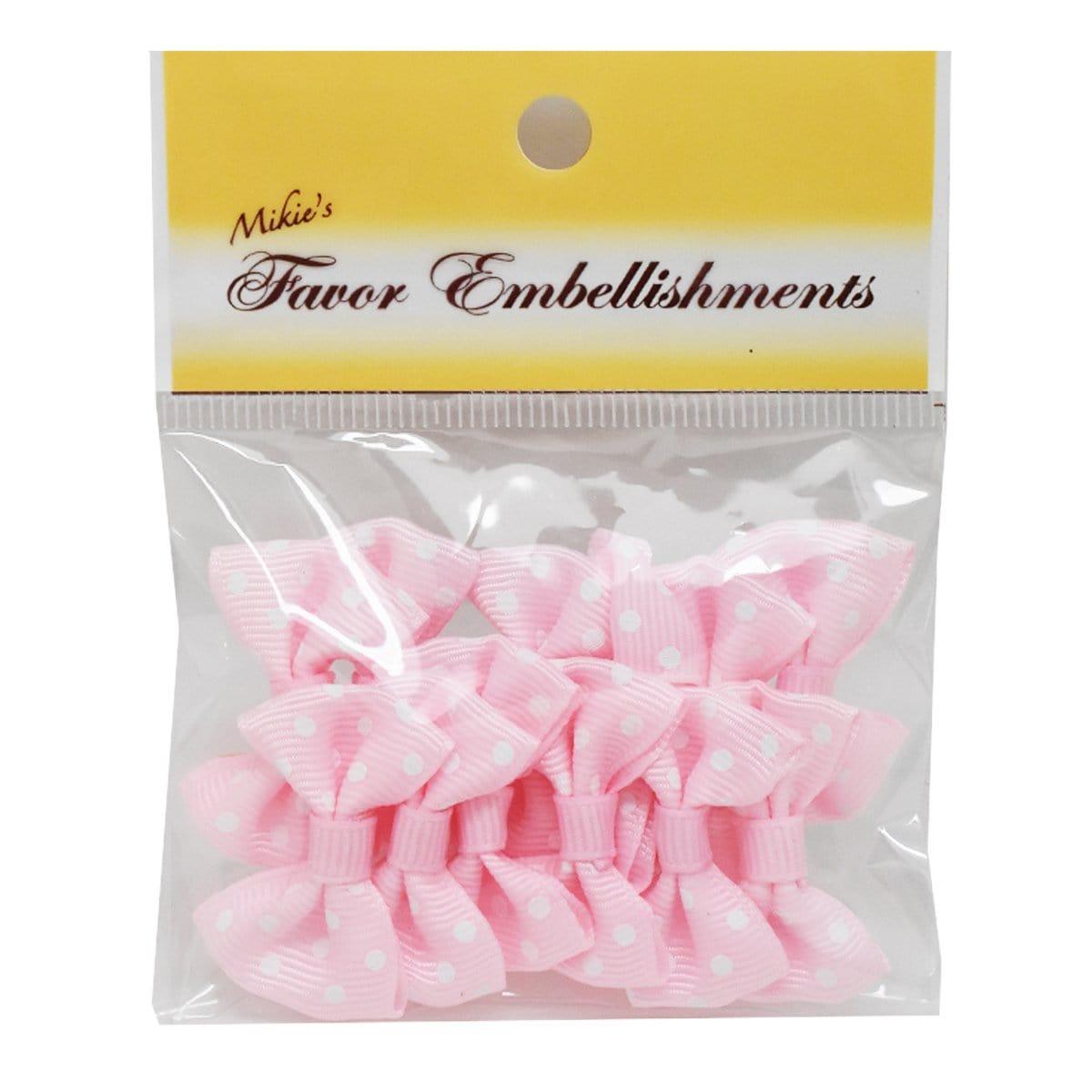 Buy Baby Shower Pink mini polka dots bow embellishments, 12 per package sold at Party Expert