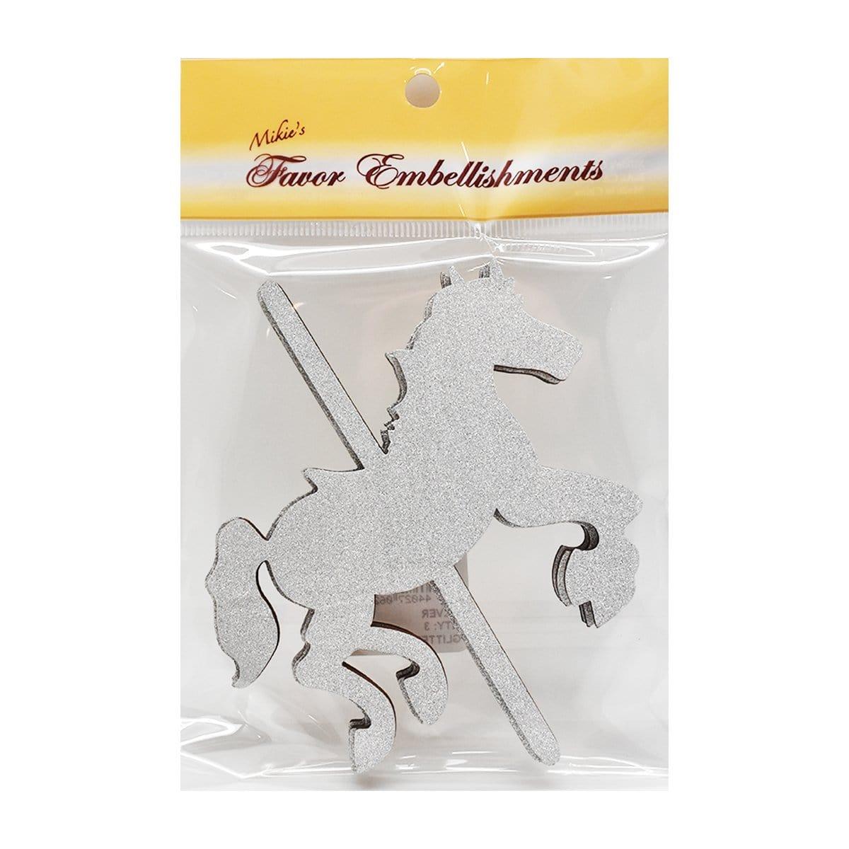 Buy Baby Shower Silver glitter carousel horse decorations, 3 per package sold at Party Expert