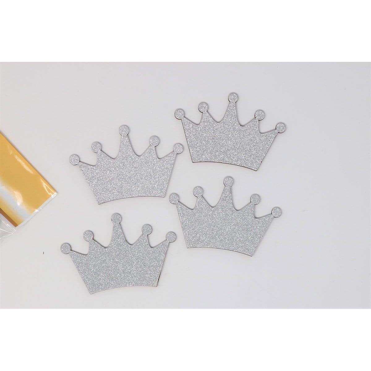 Buy Baby Shower Silver glitter crown embellishment, 4 per package sold at Party Expert