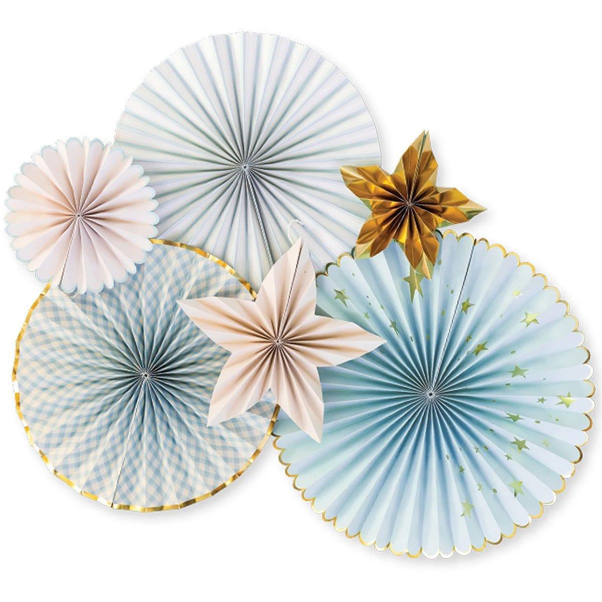 Buy Baby Shower Blue and Gold Paper Fan for Baby Shower sold at Party Expert
