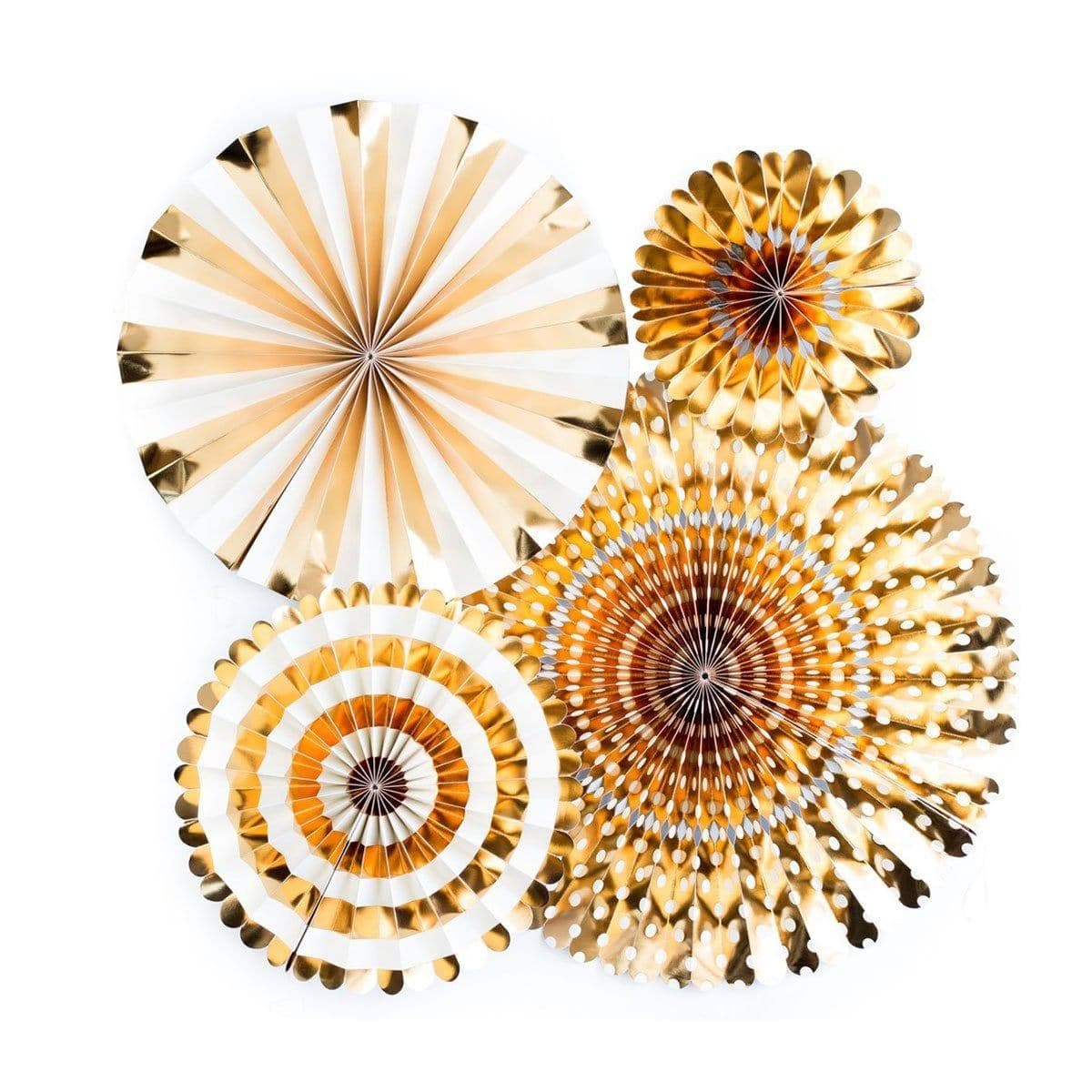 Buy Decorations Gold - Party Fans 4/pkg sold at Party Expert