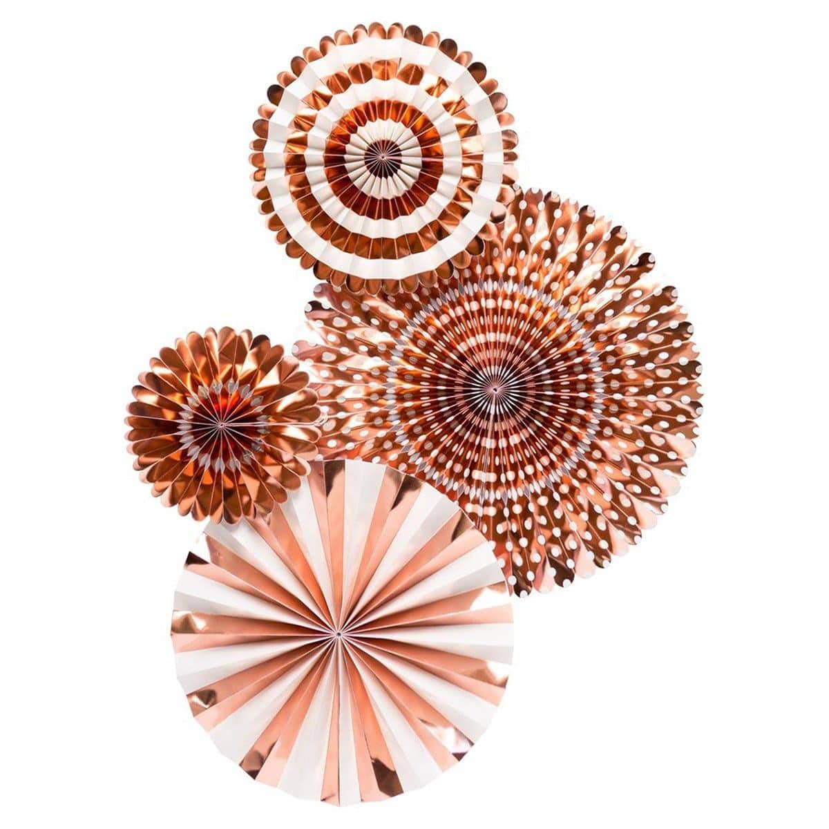 Buy Decorations Rose Gold - Party Fans 4/pkg sold at Party Expert