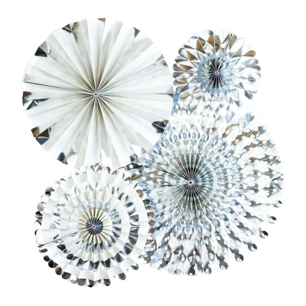 Buy Decorations Silver - Party Fans 4/pkg sold at Party Expert