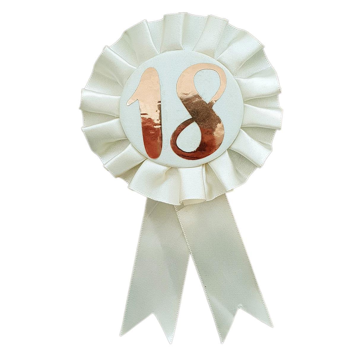 Buy Age Specific Birthday Rosette Badge Rose Gold - 18th sold at Party Expert
