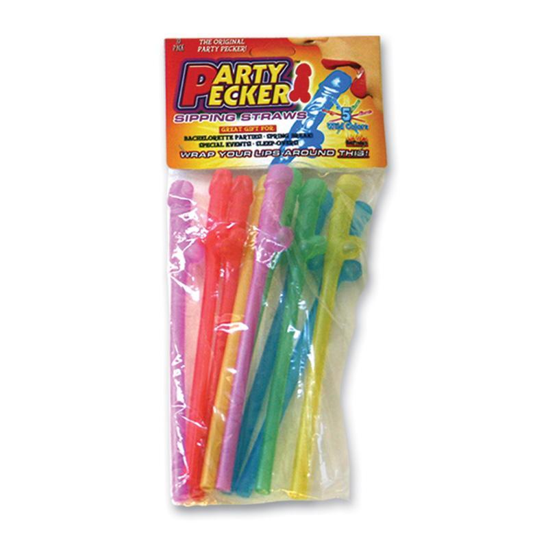 Buy Bachelorette Multicolor pecker straws, 10 per package sold at Party Expert