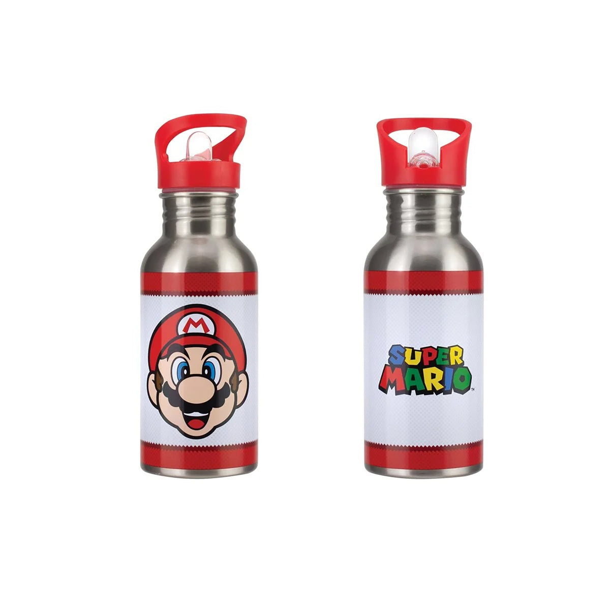 PALADONE PRODUCTS INC. Novelties Super Mario Metal Water Bottle With Straw, 16 Oz, 1 Count 5055964767570