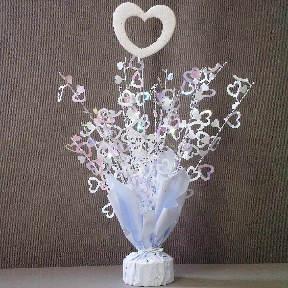 Buy Balloons Iridescent White Hearts Balloon Weight sold at Party Expert