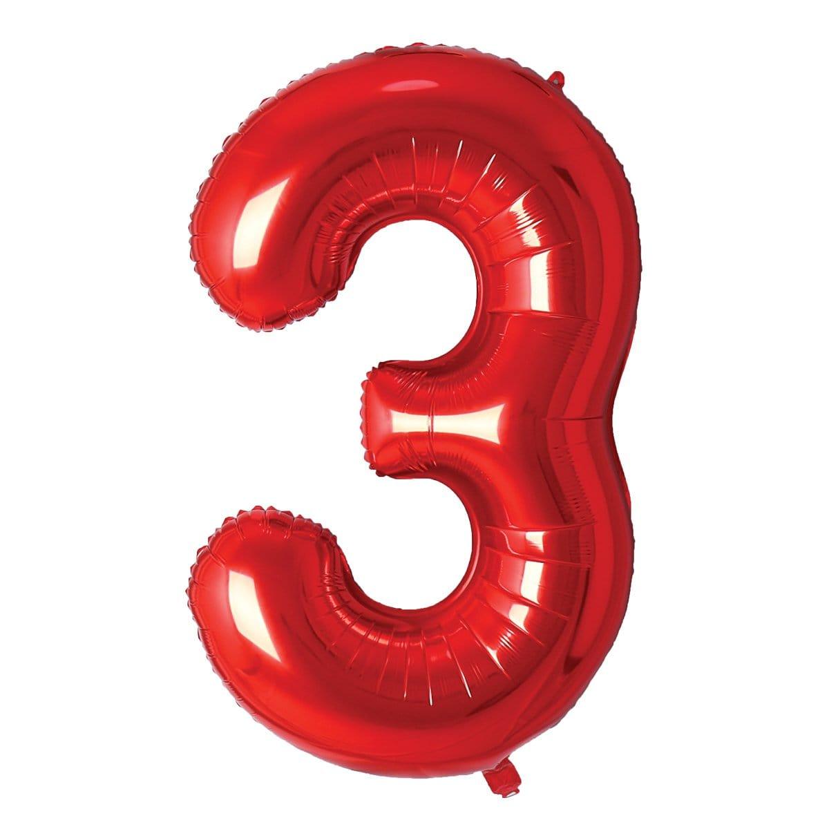 Buy Balloons Red Number 3 Foil Balloon, 34 Inches sold at Party Expert