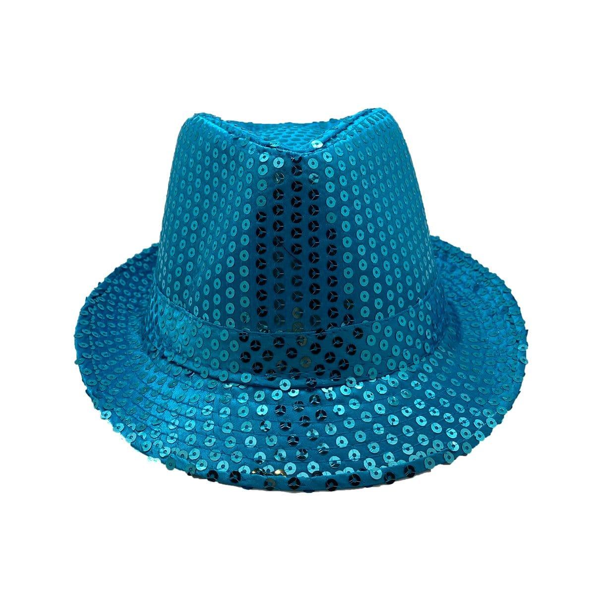 Buy Costume Accessories Blue sequin fedora hat for adults sold at Party Expert