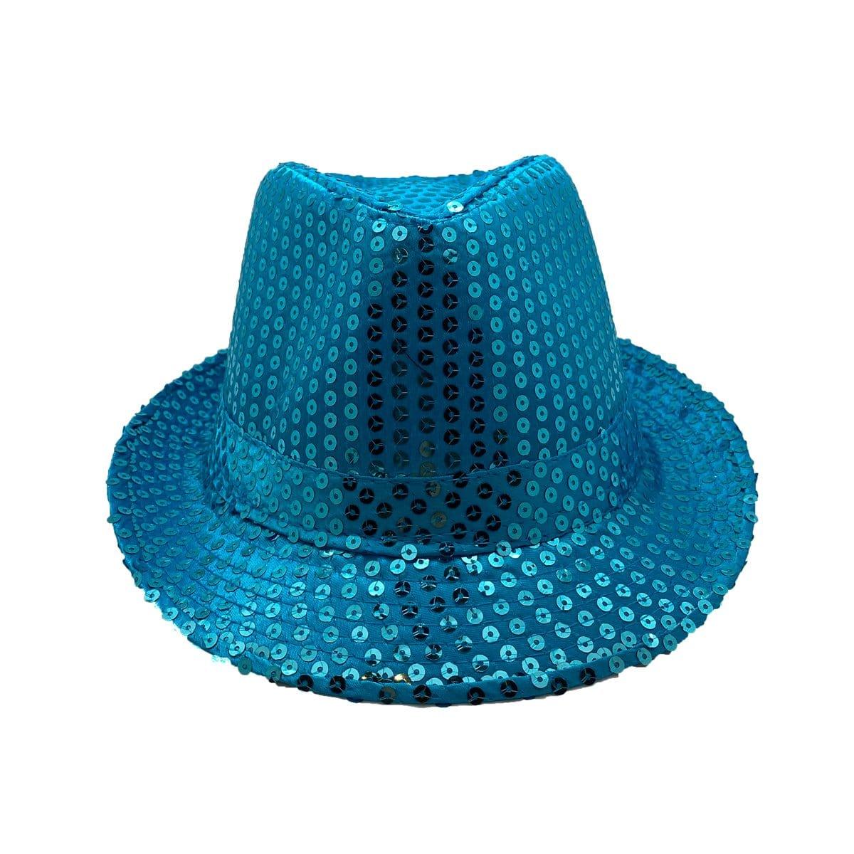 Buy Costume Accessories Blue sequin fedora hat for adults sold at Party Expert