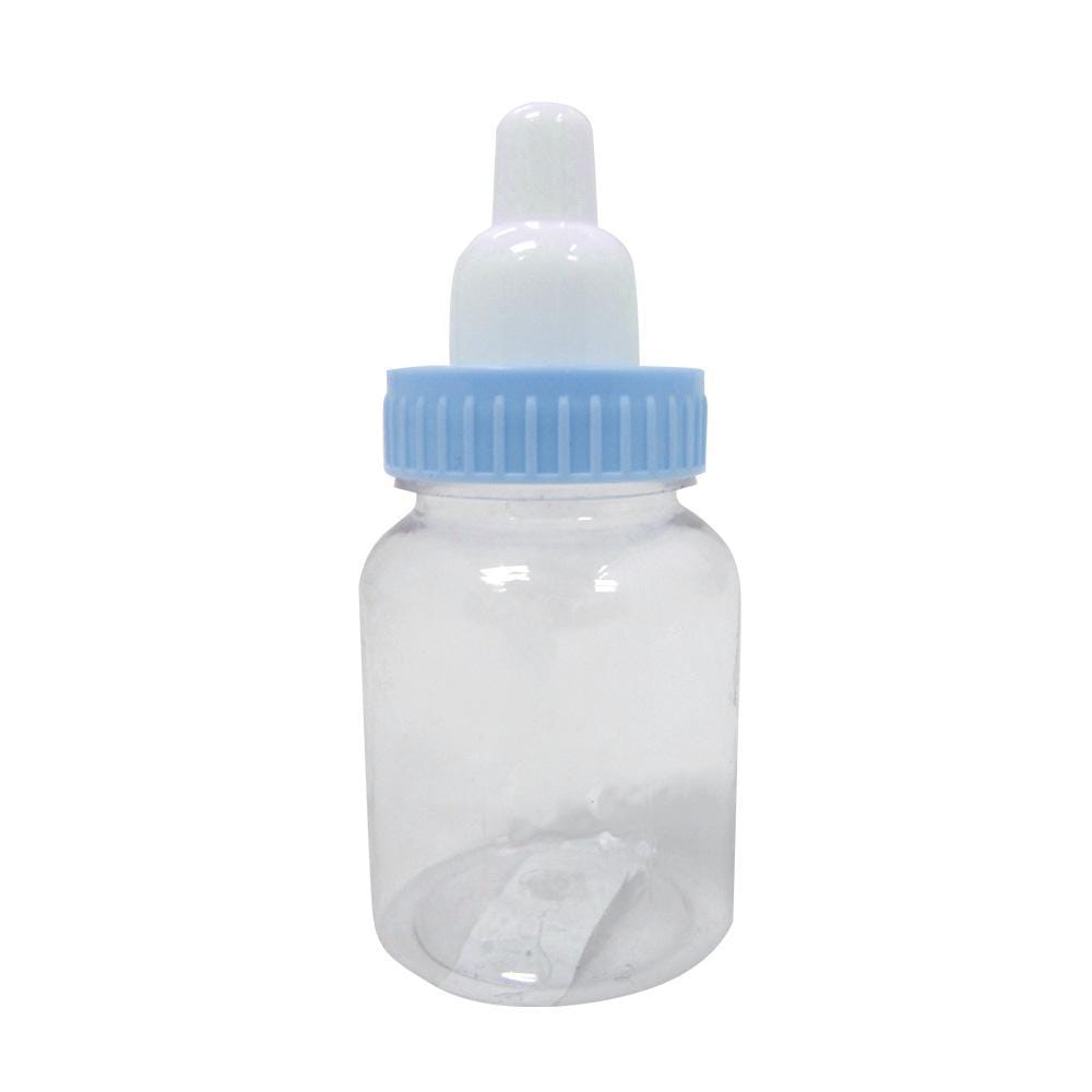 Buy Baby Shower Blue plastic baby bottle 3.5 inches, 12 per package sold at Party Expert