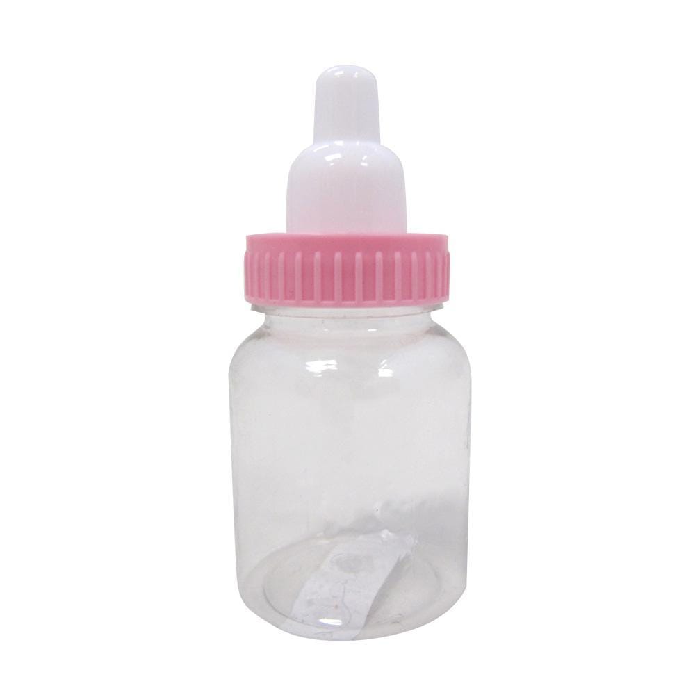 Buy Baby Shower Pink plastic baby bottle 3.5 inches, 12 per package sold at Party Expert