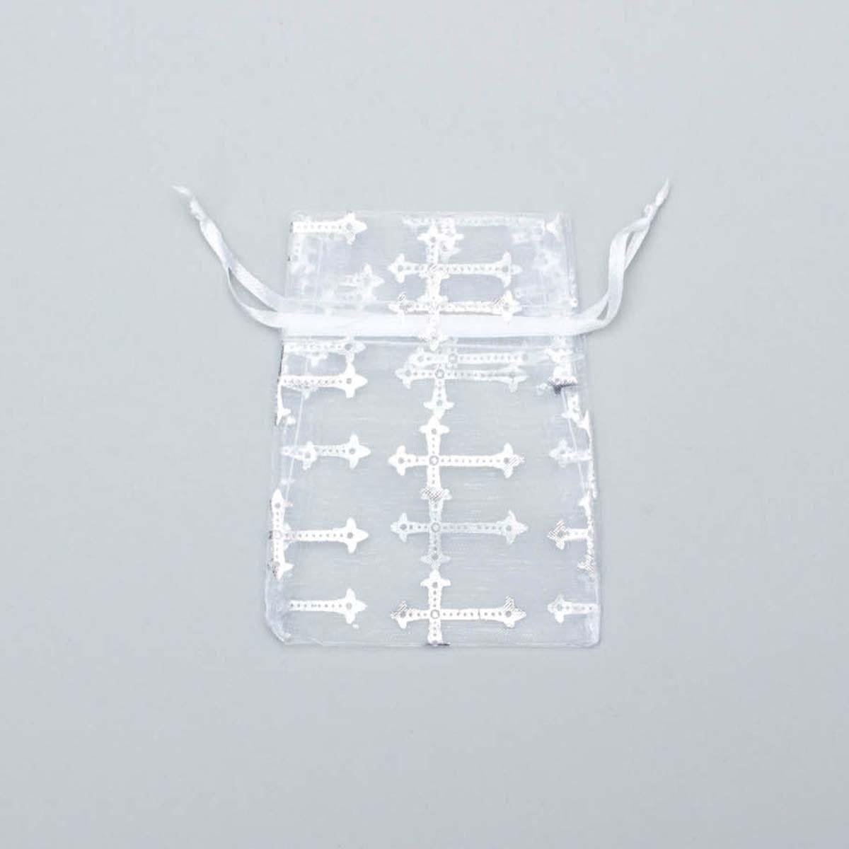 Buy Wedding Organza Bah with Printed Cross - White 3 x 4 in. 12/pkg sold at Party Expert