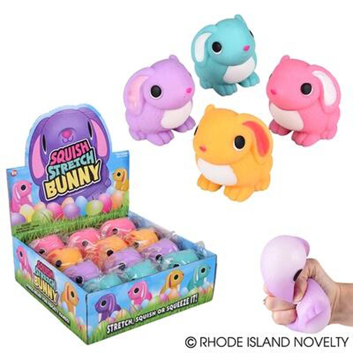 RHODE ISLAND NOVELTY Easter Squeeze and Stretch Gummi Easter Bunny, 3 Inches, Assortment, 1 Count