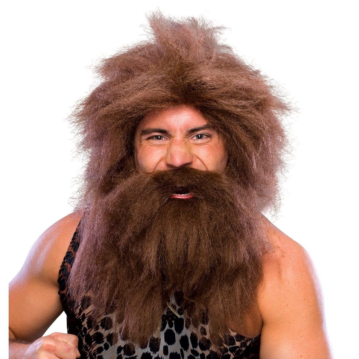 Buy Costume Accessories Prehistoric caveman brown wig & beard set for men sold at Party Expert