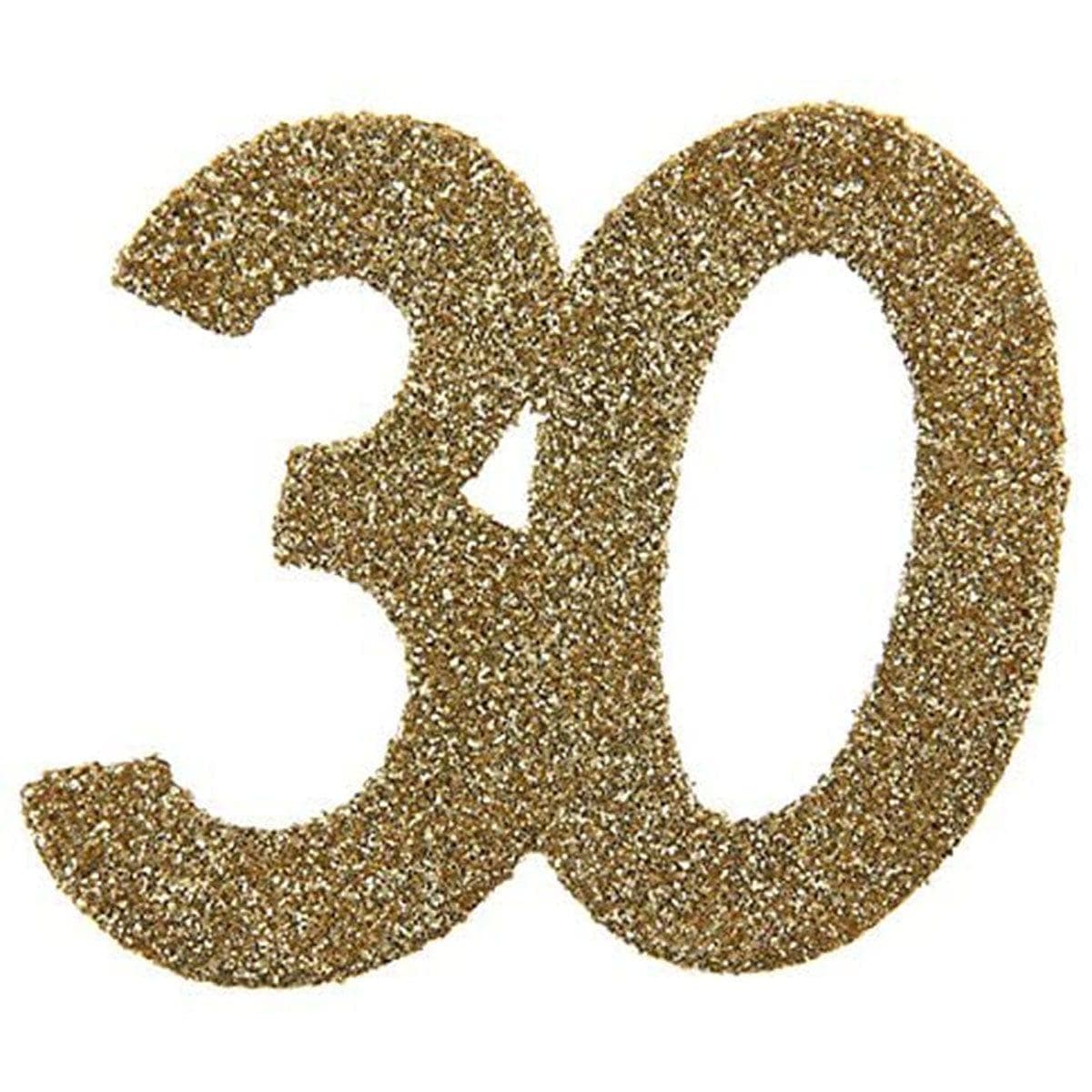 SANTEX Age Specific Birthday Glittery Number 30 Decoration, Gold, 6 Count