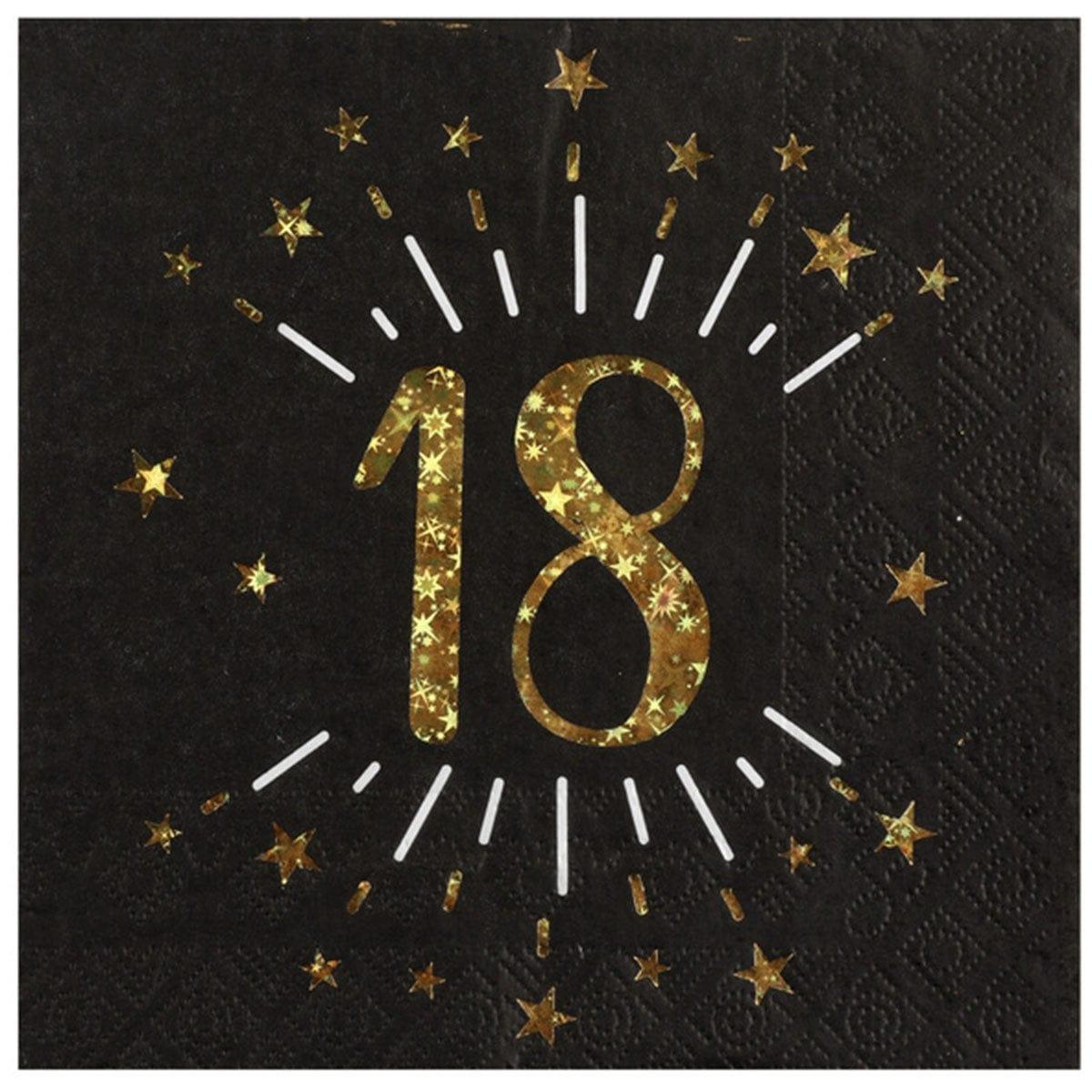 SANTEX Age Specific Birthday Gold Sparkling Number 18 Lunch Napkins, 10 Count