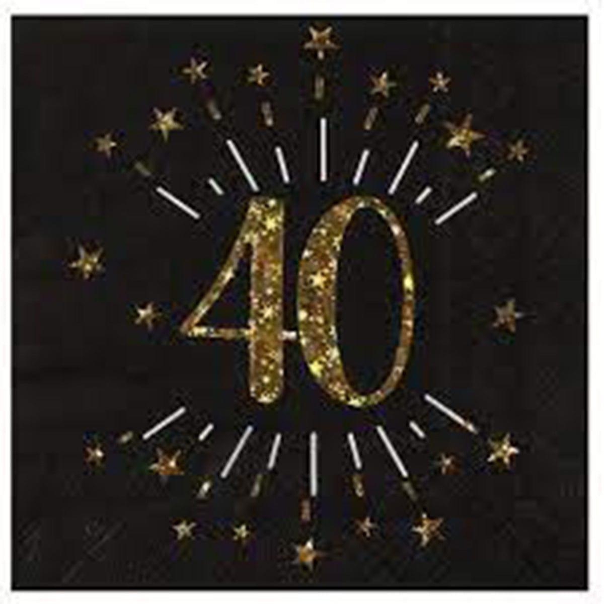 SANTEX Age Specific Birthday Gold Sparkling Number 40 Lunch Napkins, 10 Count