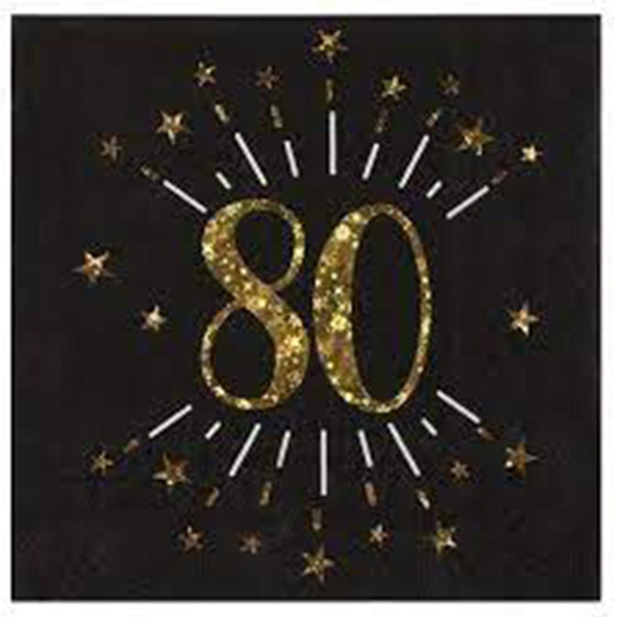 SANTEX Age Specific Birthday Gold Sparkling Number 80 Lunch Napkins, 10 Count
