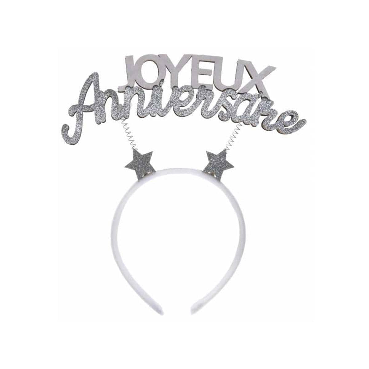SANTEX General Birthday Sparkly "Joyeux Anniversaire" Headband, Silver