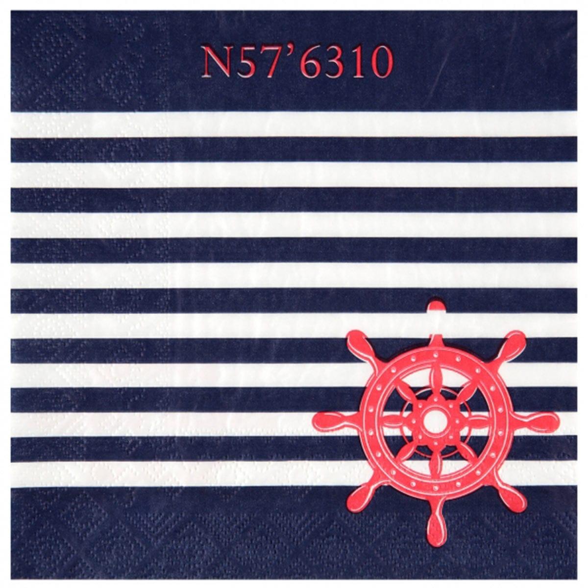 SANTEX Theme Party Seaside Lunch Napkins, Blue, Red and White, 20 Count