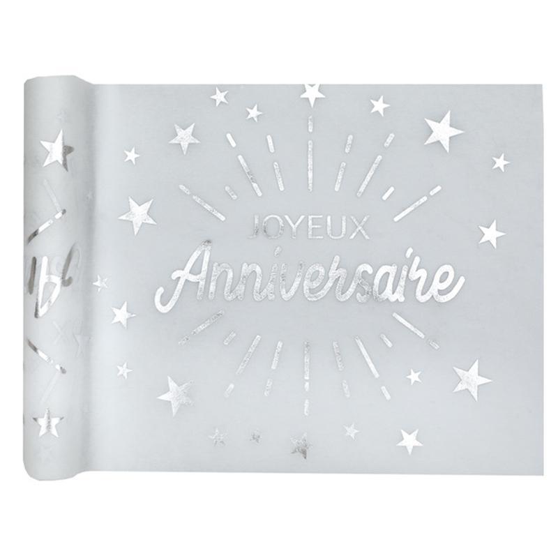 Buy Wedding Anniversary Joyeux Anniversaire Metallic Table Runner, 5 Meters sold at Party Expert