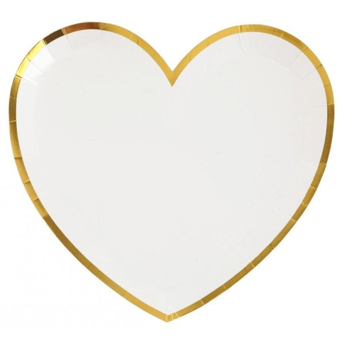 SANTEX Wedding Heart Shaped Plates, 9 in, White and Gold, 10 Count