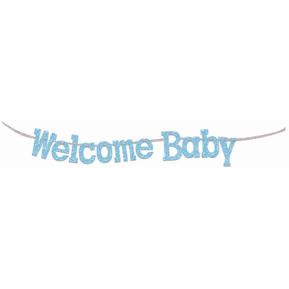 Buy Baby Shower Blue Welcome Baby diamond banner sold at Party Expert