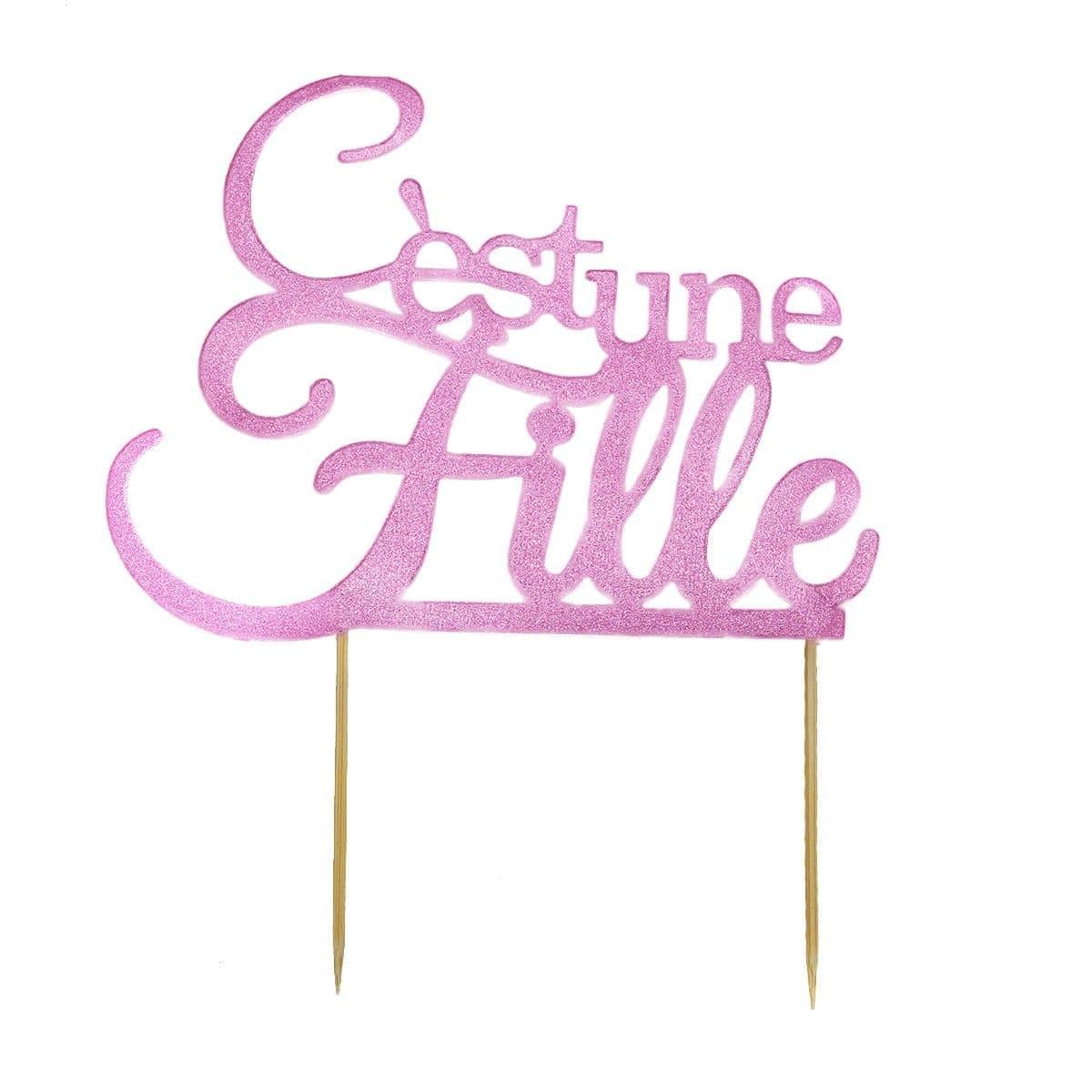 Buy Baby Shower C'est une Fille glitter cake topper sold at Party Expert
