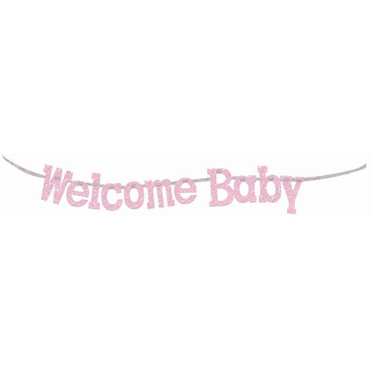 Buy Baby Shower Pink Welcome Baby diamond banner sold at Party Expert