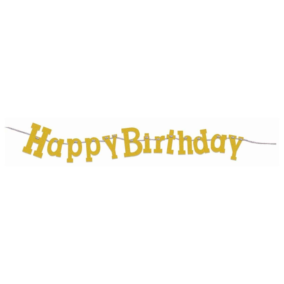 Buy General Birthday Diamond Banners 11 In. - Happy Birthday - Gold sold at Party Expert