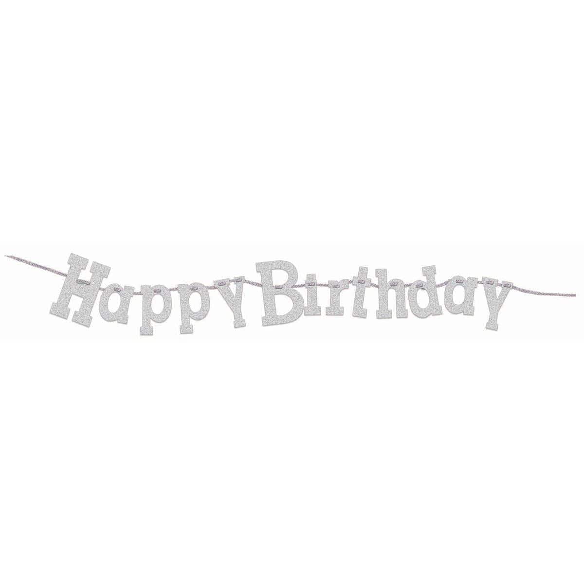Buy General Birthday Diamond Banners 7 In. - Happy Birthday - Silver sold at Party Expert