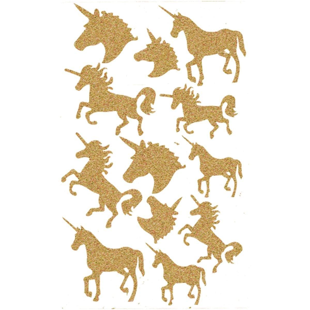 Buy Kids Birthday Gold unicorn stickers, 12 per package sold at Party Expert
