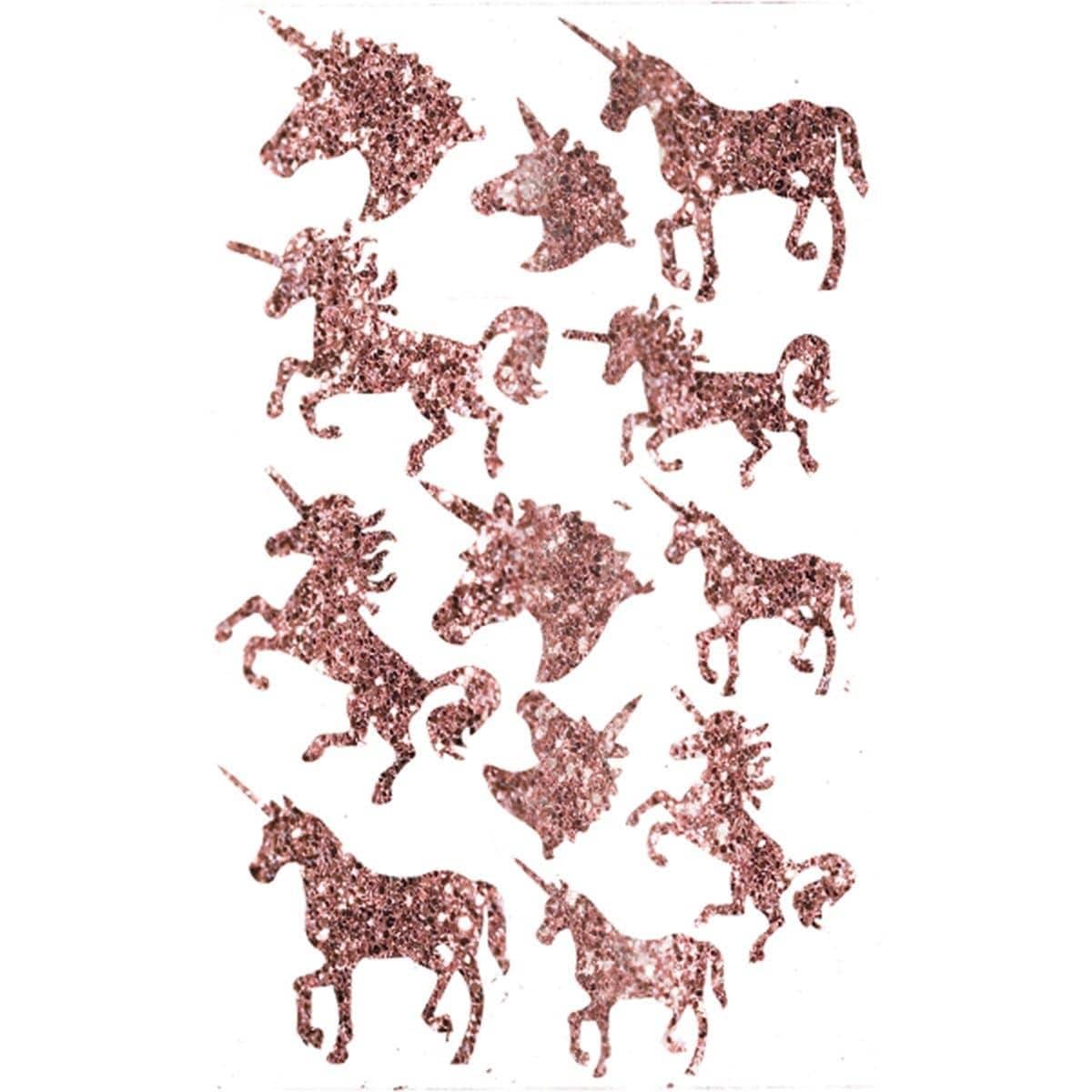 Buy Kids Birthday Rose gold unicorn stickers, 12 per package sold at Party Expert