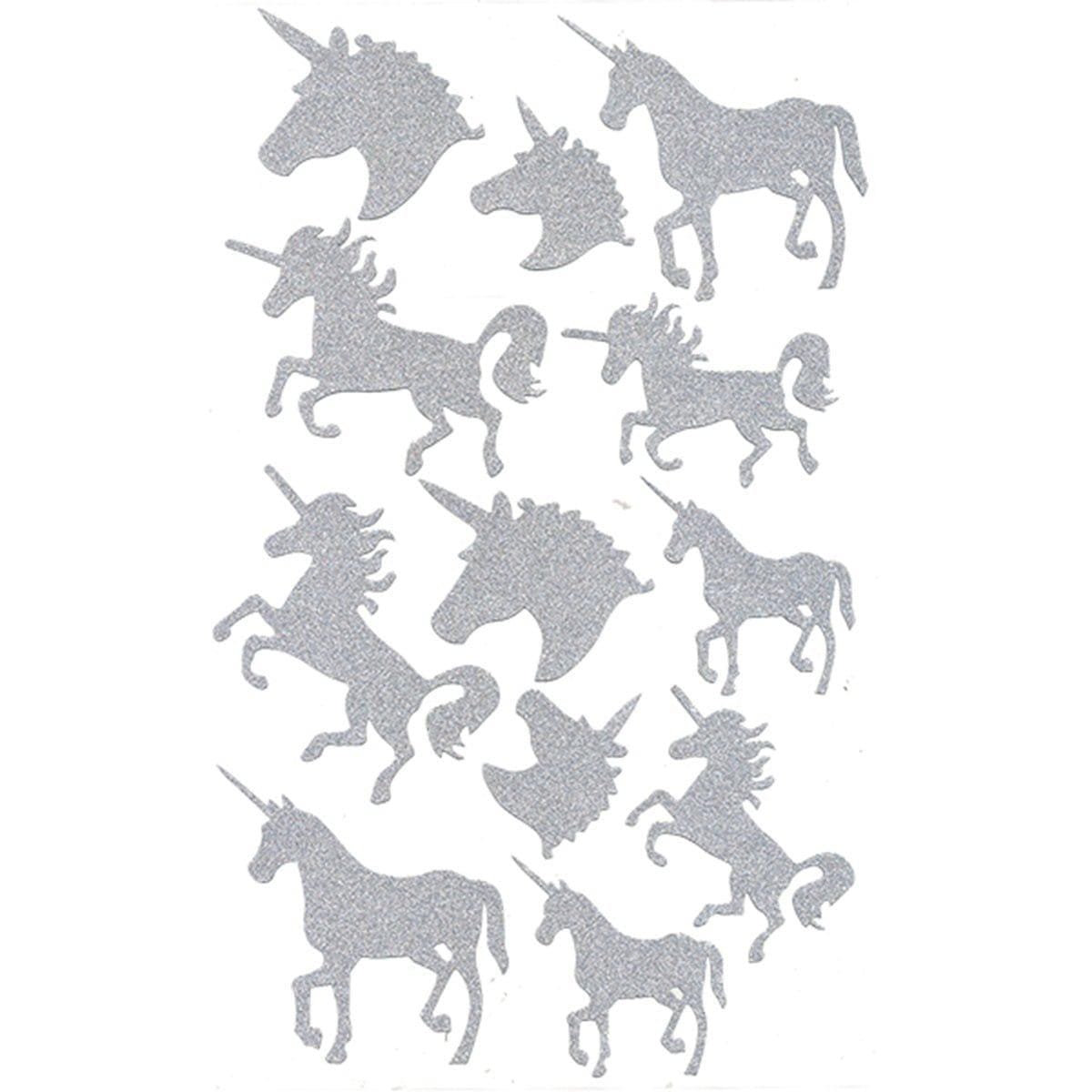 Buy Kids Birthday Silver unicorn stickers, 12 per package sold at Party Expert