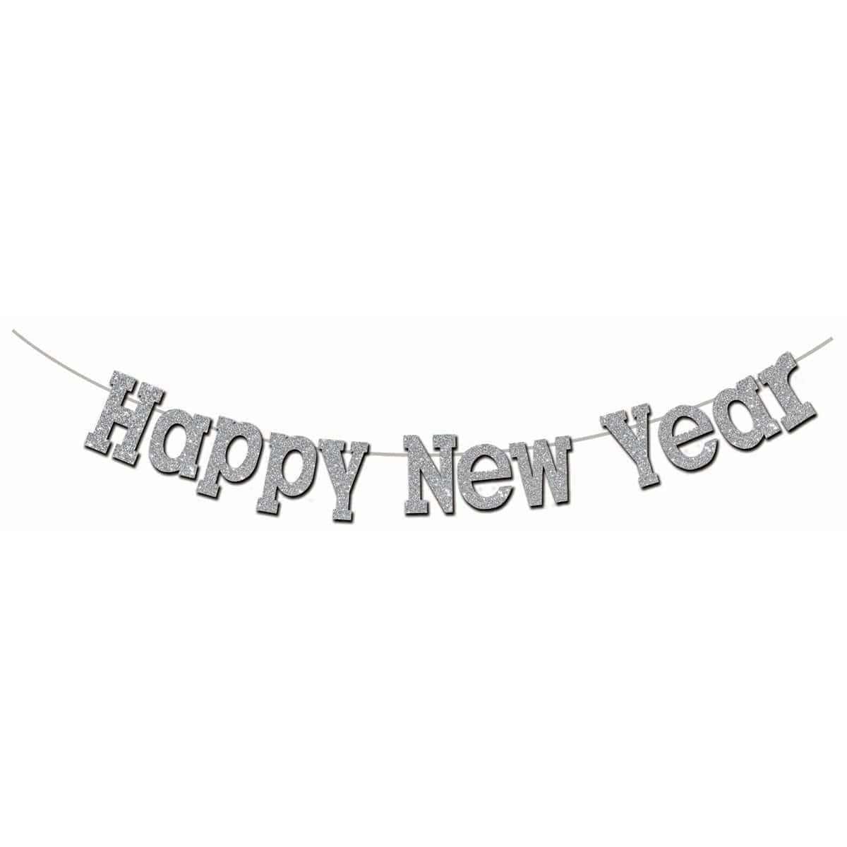 Buy New Year Happy New Year Banner 11 In. - Silver sold at Party Expert