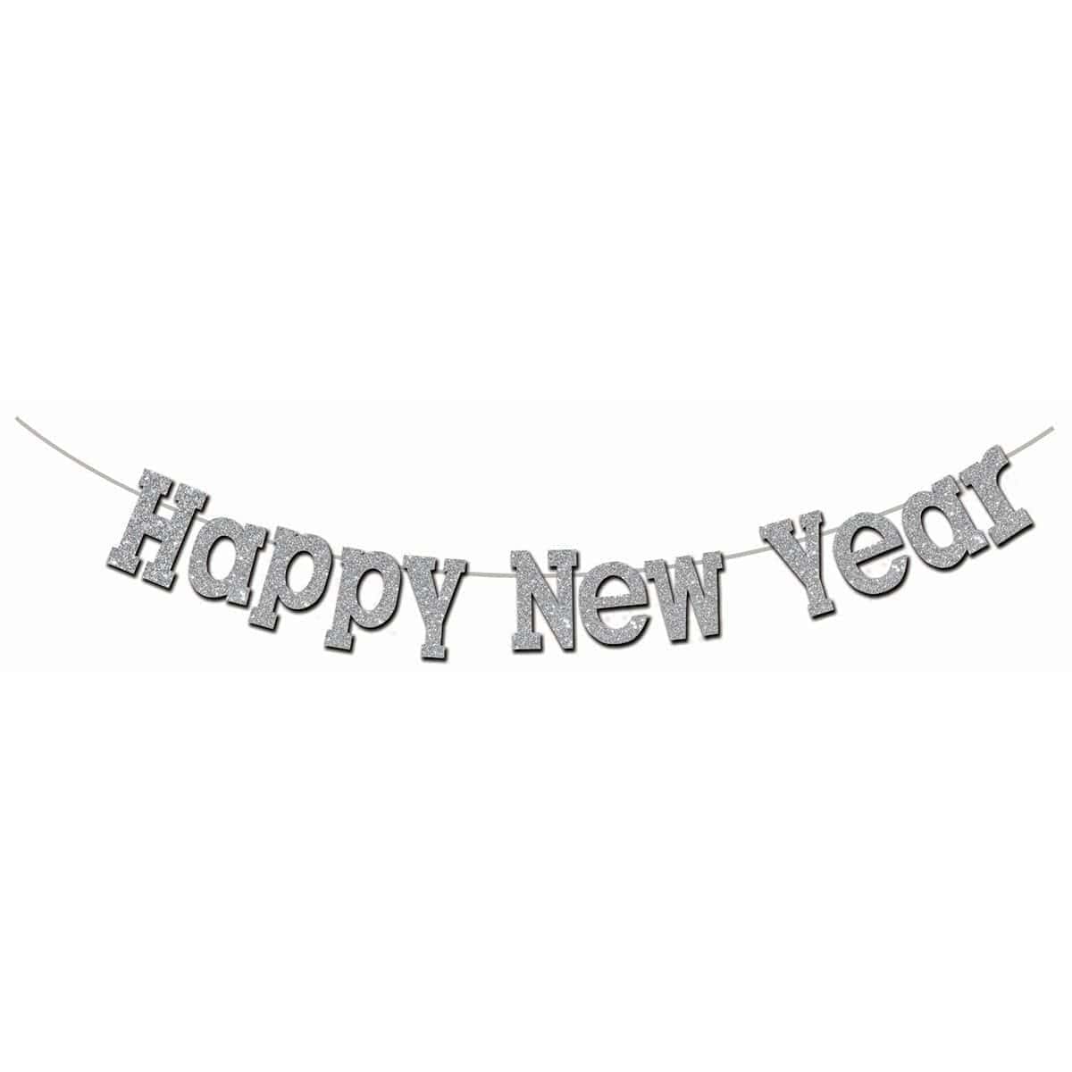 Buy New Year Happy New Year Banner 7 In. - Silver sold at Party Expert