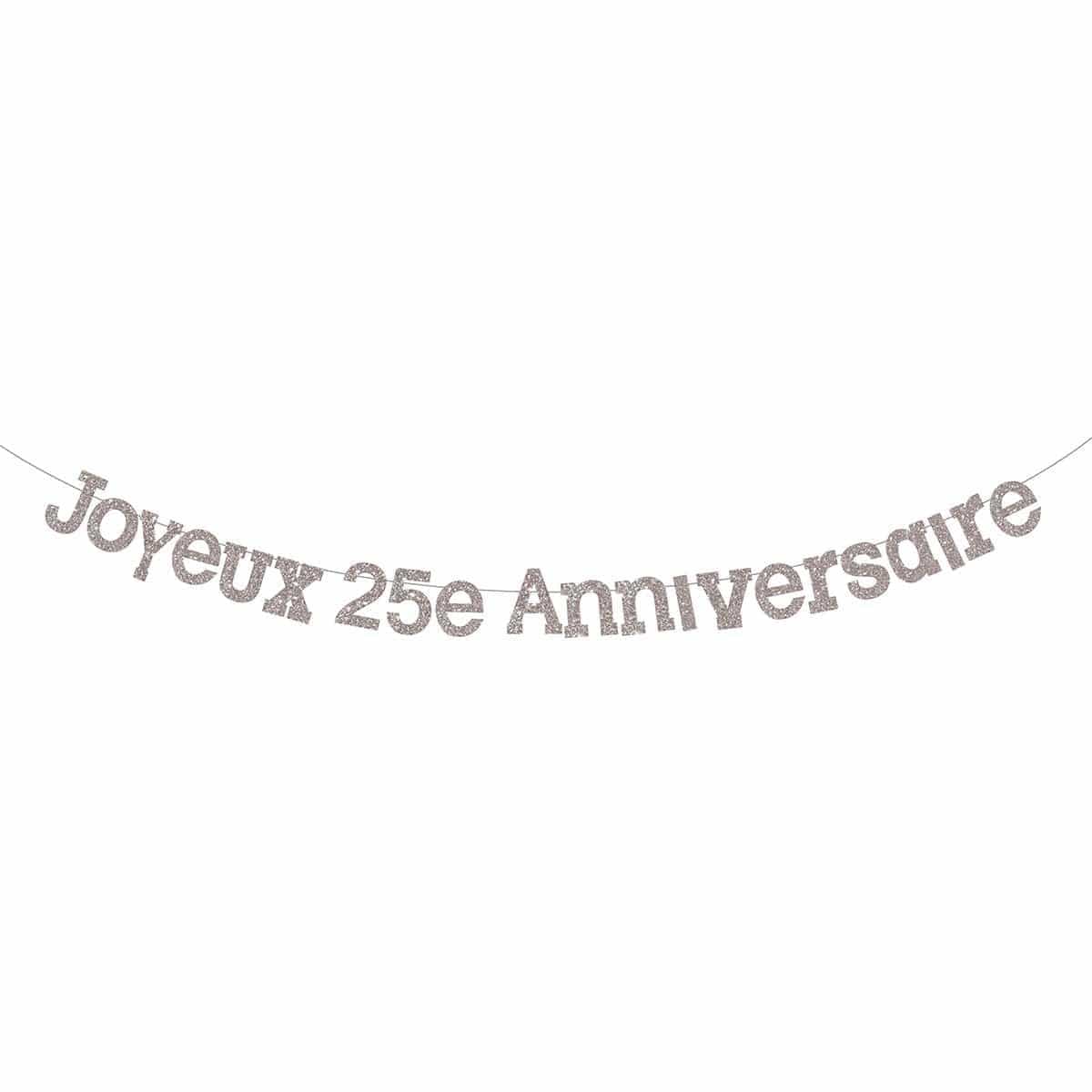 Buy Wedding Anniversary Joyeux Anniversaire 25 silver banner sold at Party Expert