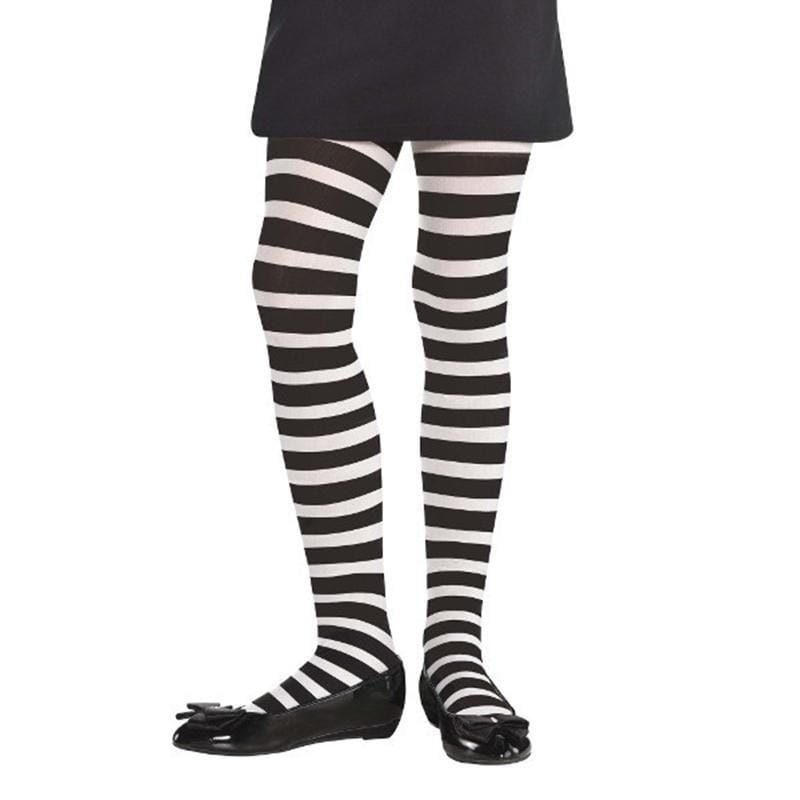 Buy Costume Accessories Black and white striped tights for girls sold at Party Expert