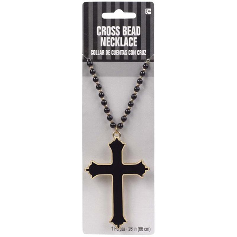 Buy Costume Accessories Black beaded cross necklace sold at Party Expert