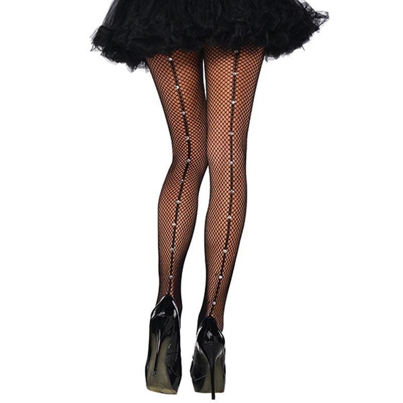 Buy Costume Accessories Black fishnet stockings with crystal back for women sold at Party Expert