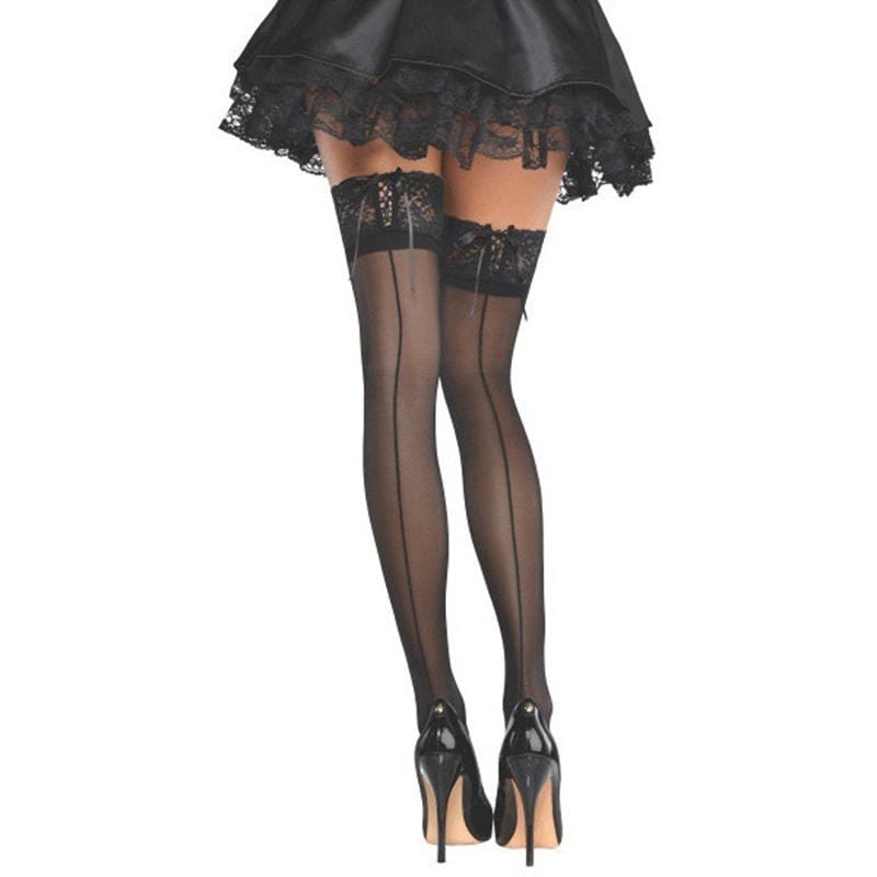 Buy Costume Accessories Black lace corset back thigh highs for women sold at Party Expert