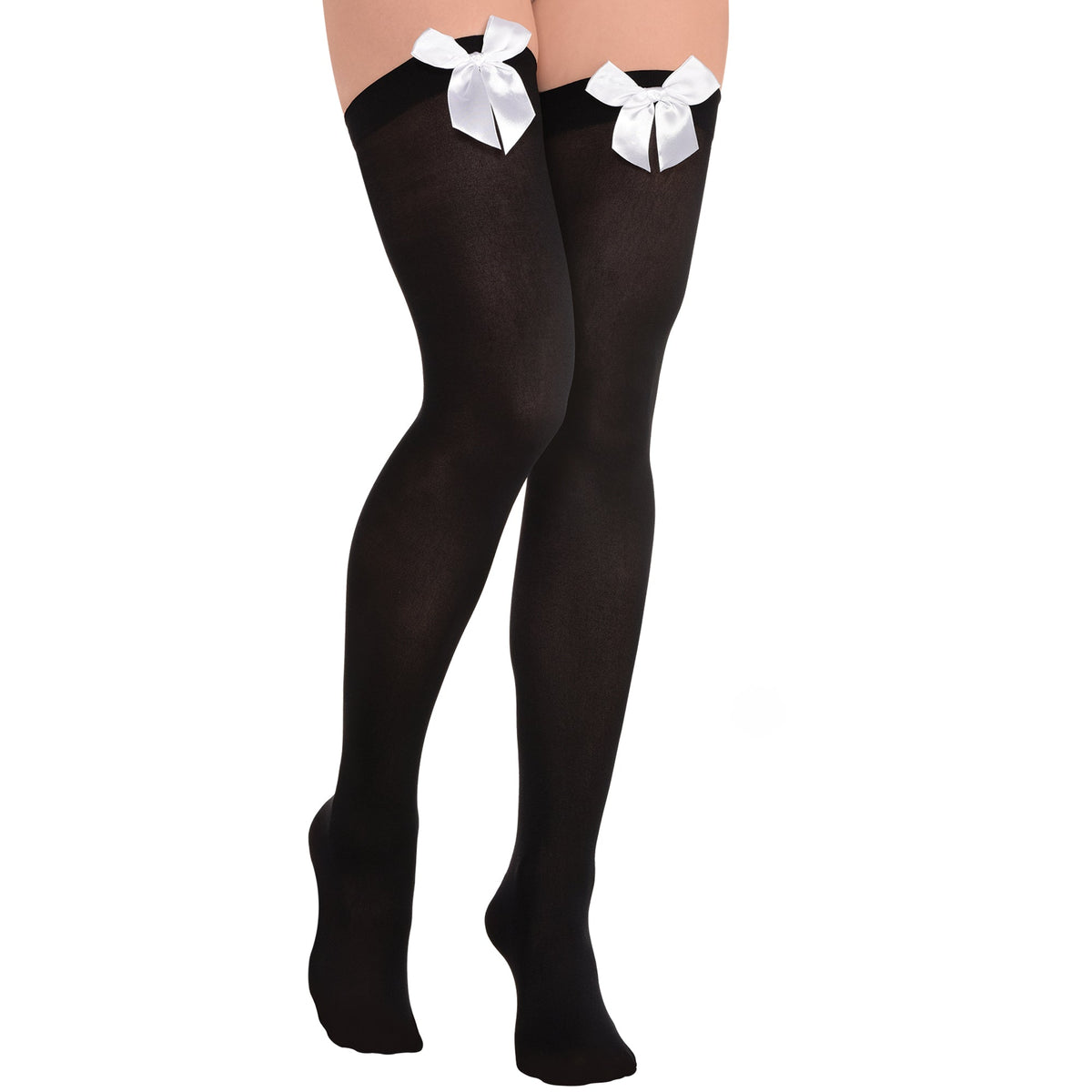 SUIT YOURSELF COSTUME CO. Costume Accessories Black Thigh Highs with White Satin Bow for Adults 5744817751445