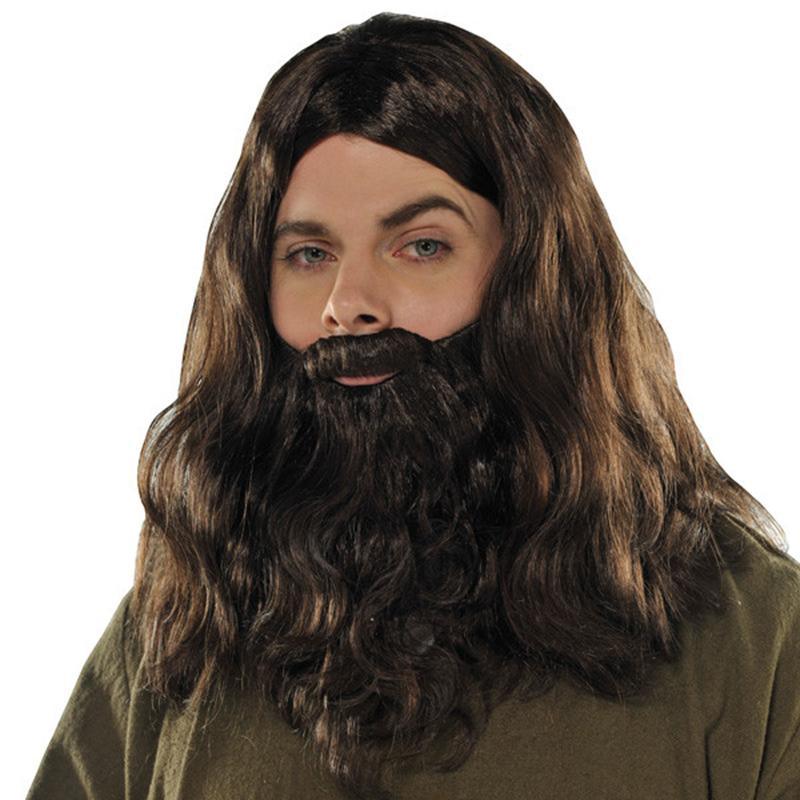 Buy Costume Accessories Brown wig and beard set for men sold at Party Expert