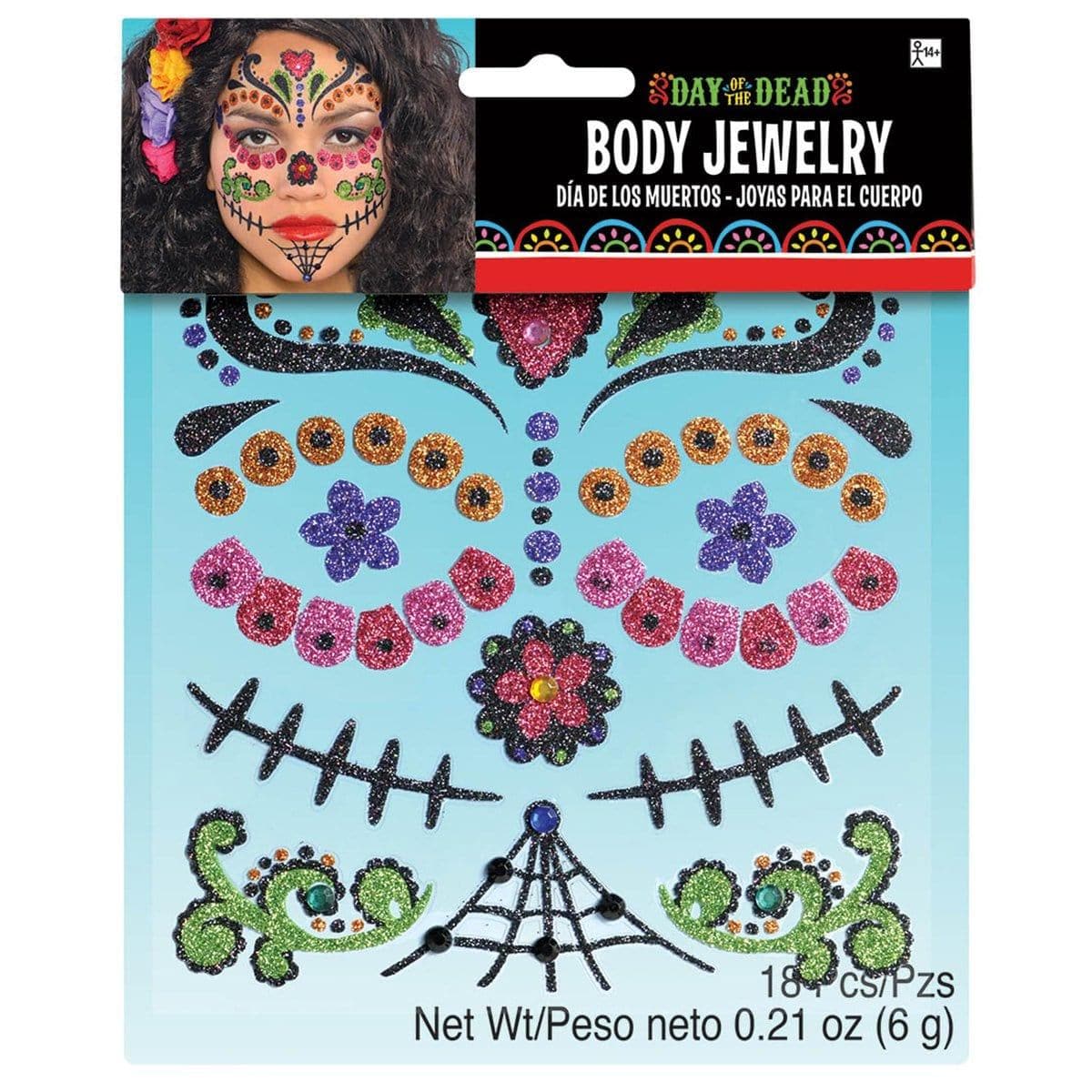 Buy Costume Accessories Day of the dead face jewelry, 12 per package sold at Party Expert