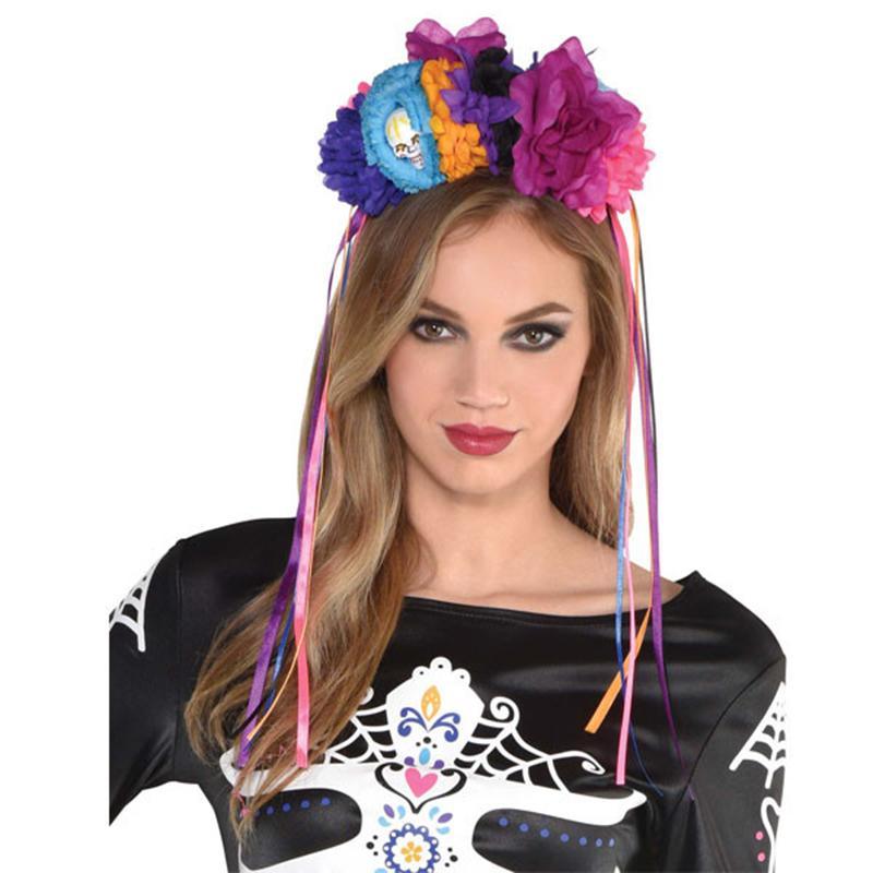 Buy Costume Accessories Day of the dead neon floral headpiece for adults sold at Party Expert